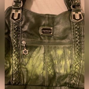 Angel Barcelo's Angel Kiss Washed Leather Satchel Shoulder Bag, Golden Green